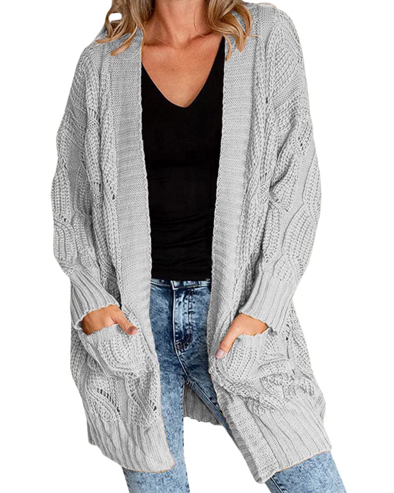 Miladusa Womens Cardigan Sweaters Long Sleeve Plus Size Solid Cable Knit Open Front Outerwear with Pockets