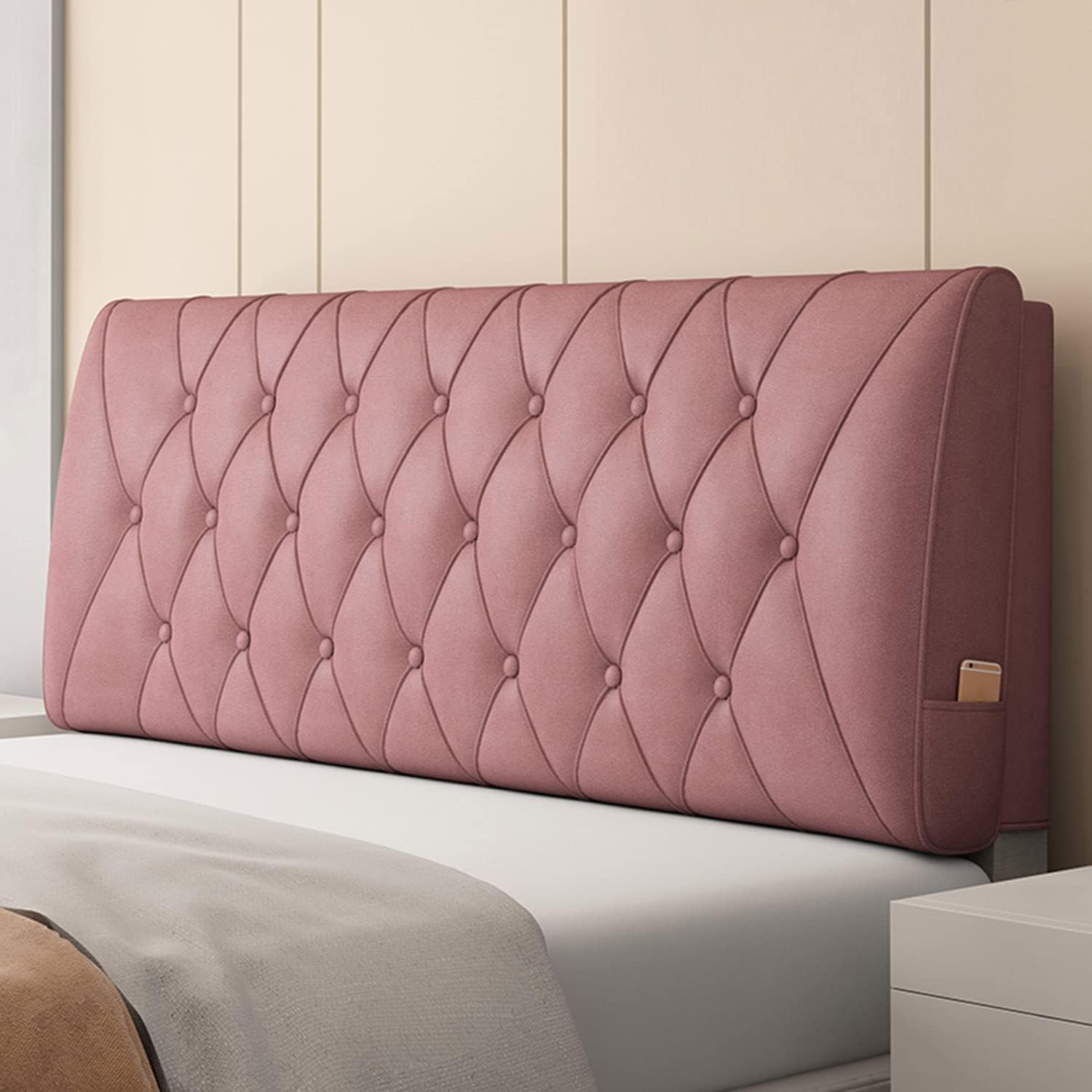 Rectangle Headboard Pillow Upholstered Bed Backrest Waterproof Reading Pillow Wedge Cushion Support Backboard Removable Cover for Tatami Dorm Daybed Bed,Pink,No Headboard 70.8"