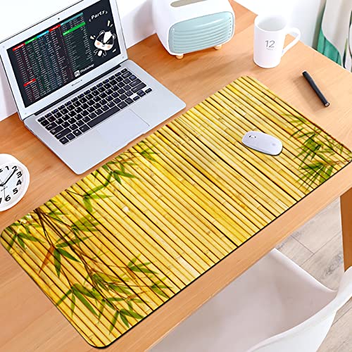 SHIVNAMI Alfombrilla Raton Grande Gaming Mouse Pad,Fondo de bambú Dorado Claro con Ramas de árboles Plantas exóticas Zen,Lavable, Antideslizante Diseñada para Gamers, Trabajo de Oficina