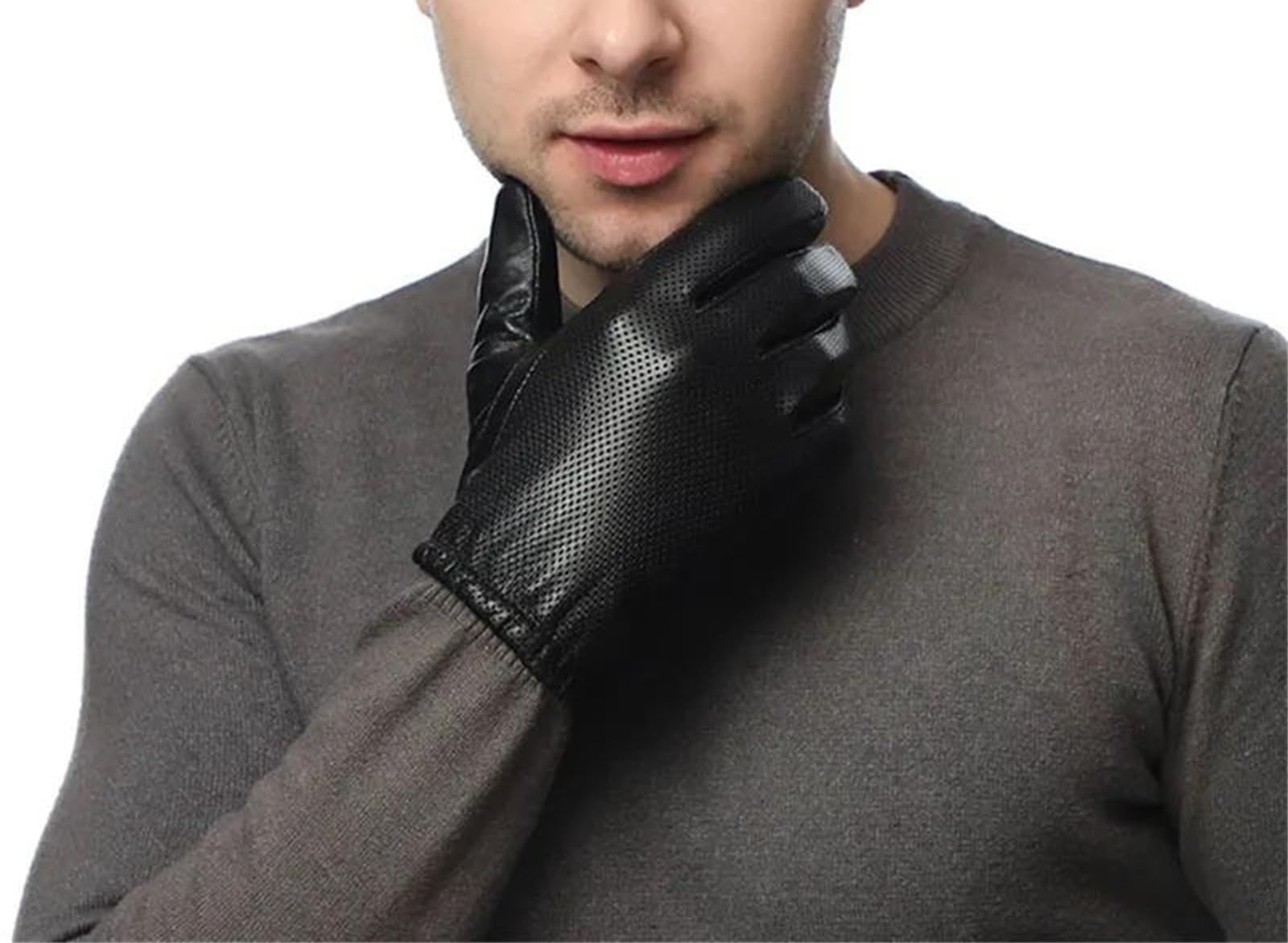 Guantes de piel de cabra auténtica para hombre, color negro, para pantalla táctil, con forro de seda fina, guantes de vestir para ciclismo y conducción