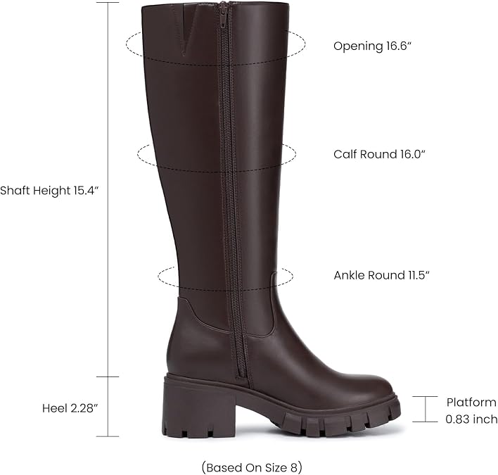 Athlefit Platform Knee High Boots Tall Fall Boots Round Toe Chunky Lug Sole