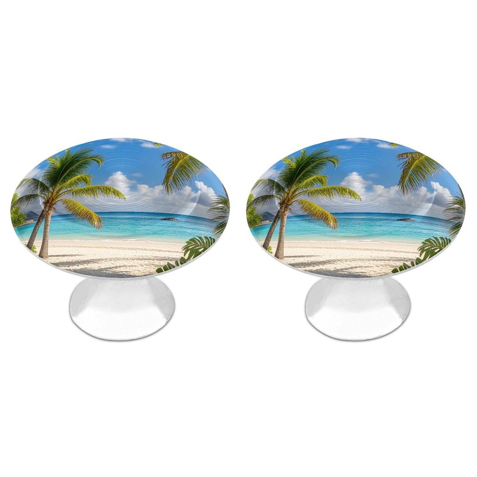 FekiLoot Round Cabinet Knob 2 Pack Kitchen Drawer Knobs Stainless Steel Round Drawer Pulls Modern Cabinet Hardware Tropical Palm Tree Hawaii Beach Drawer Hardware for Dresser Closet Door Knobs