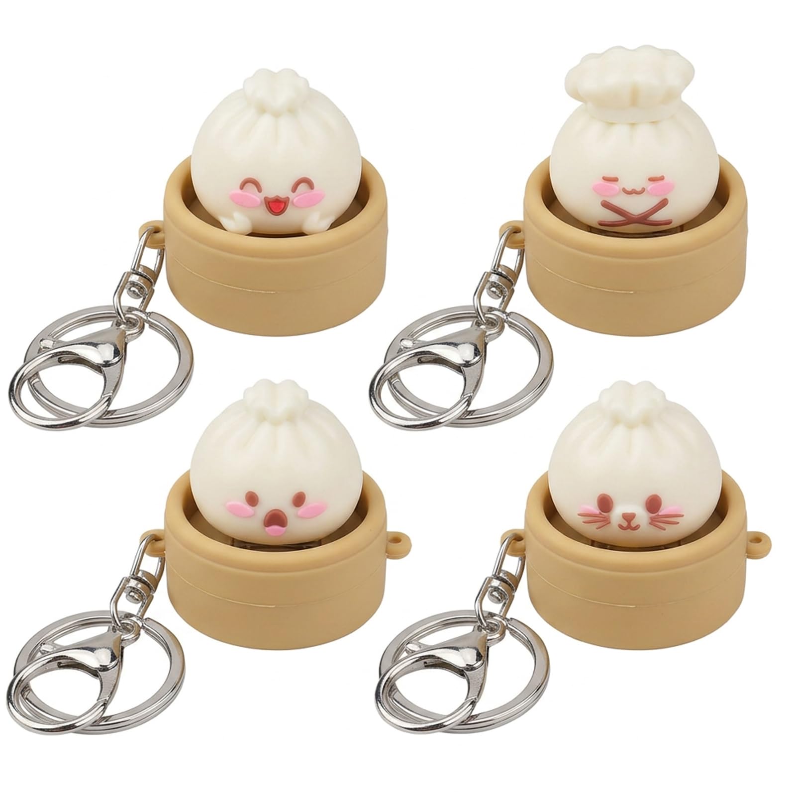 Kuwuarg 4 Pcs Dumpling Keyring, Mini Dumpling Squishy Keychain, Squishy Keychain for Sensory Relief and Focus Enhancement, Portable Stress Management Tool for Adults