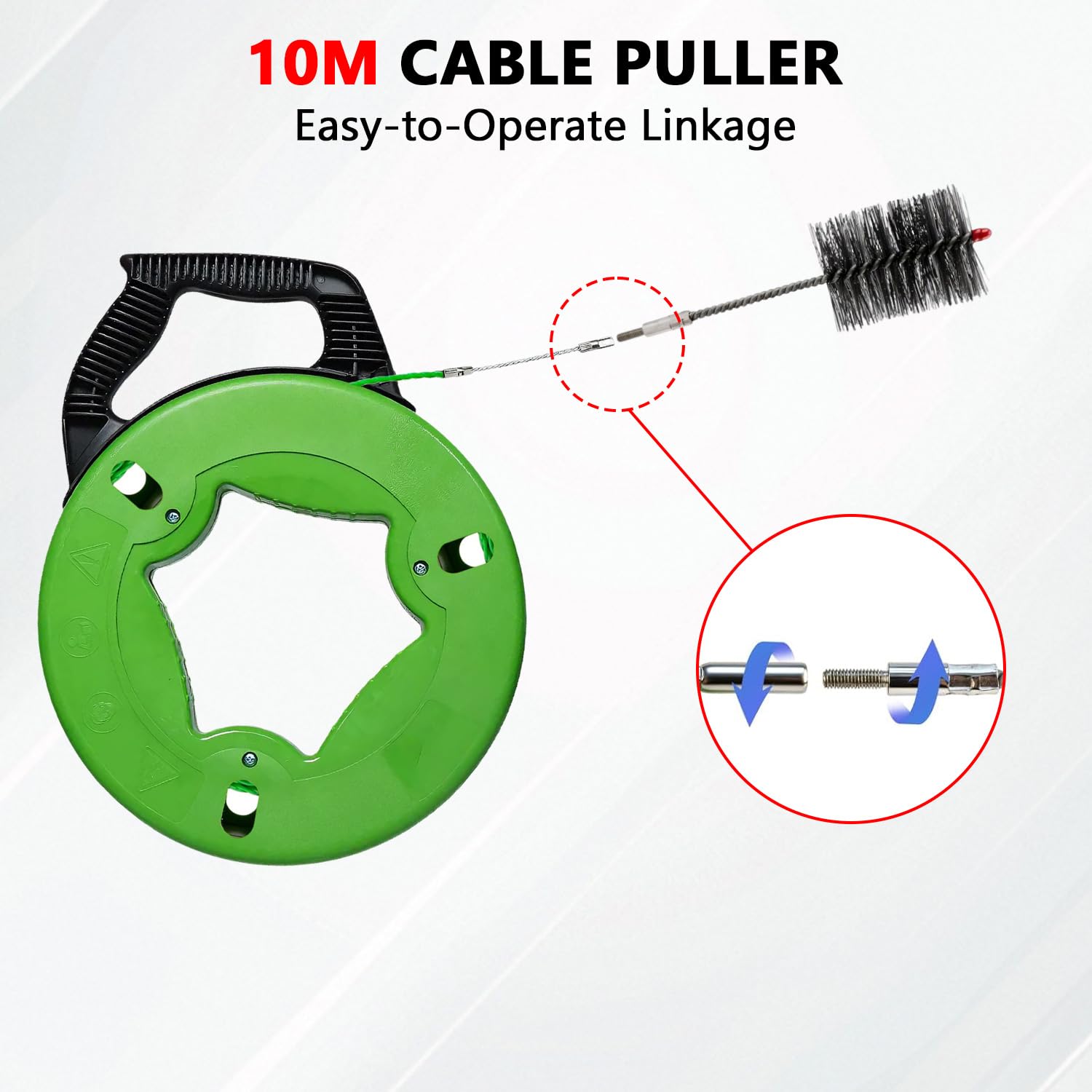 Kit de Ramonage Tire Fils Electrique avec Deux Brosses 60 mm, 10M Aiguille Tire Fil, Nettoyage Tuyaux Fumée