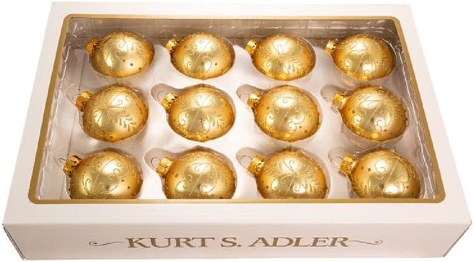 Kurt S. Adler YAMGG0852 Kurt Adler 60mm Gold Glass Ball Ornament Set of 12 Ornament Set