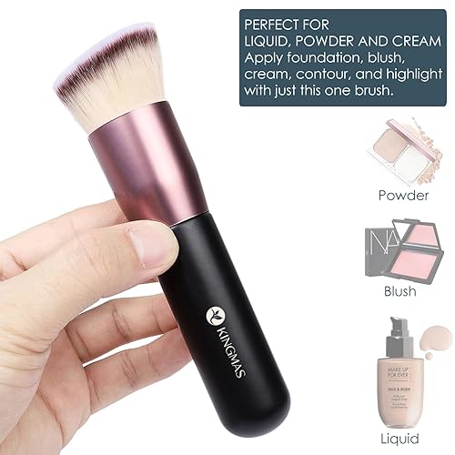 Miniatura 9 de KINGMAS Brocha de base redonda, brocha de maquillaje Kabuki de alta calidad para líquidos, mezcla, crema, polvo, herramientas de maquillaje facial