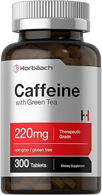 Caffeine Pills 200mg | with Green Tea | 300 Tablets | Vegetarian, Non-GMO & Gluten Free | by Horbaach