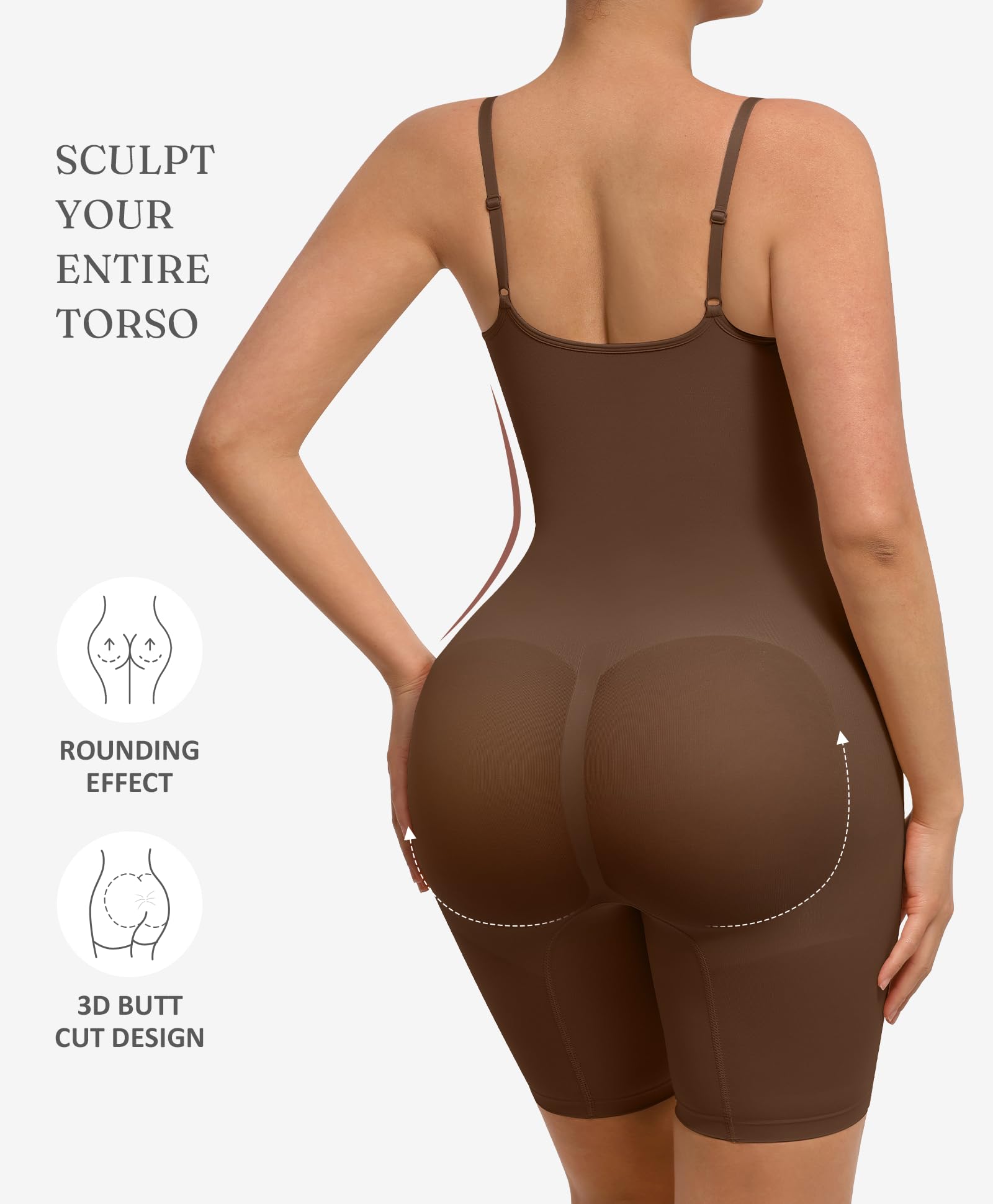 FeelinGirl Body da donna senza cuciture, per il petto, per modellare la pancia, con spallacci regolabili, mutande, push-up, cavallo con fibbia