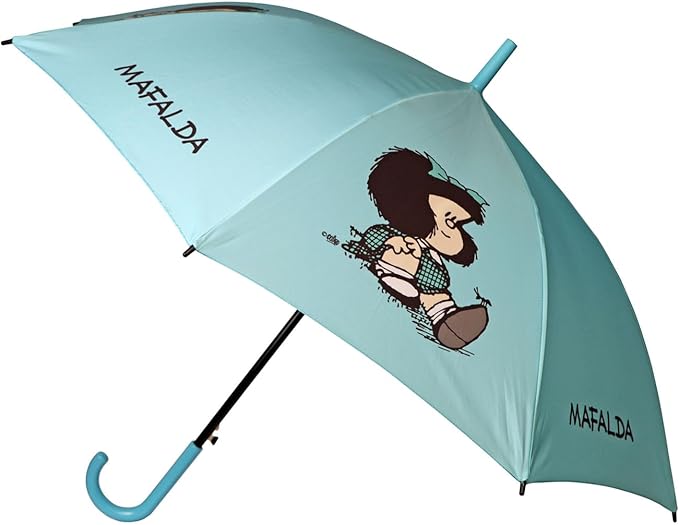 Grafoplás | Paraguas Mafalda Curiosa | Apertura Automática | A Prueba de Viento | Ligero y Resistente | 85cm Largo 102cm Diámetro