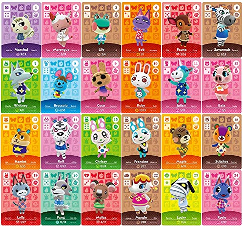 24 Pack NFC Mini Cards for Animal Crossing: New Horizons Amiibo Rare Village Inhabitants with 1 Crystal Case , Switch/Switch Lite/Wii U Cover