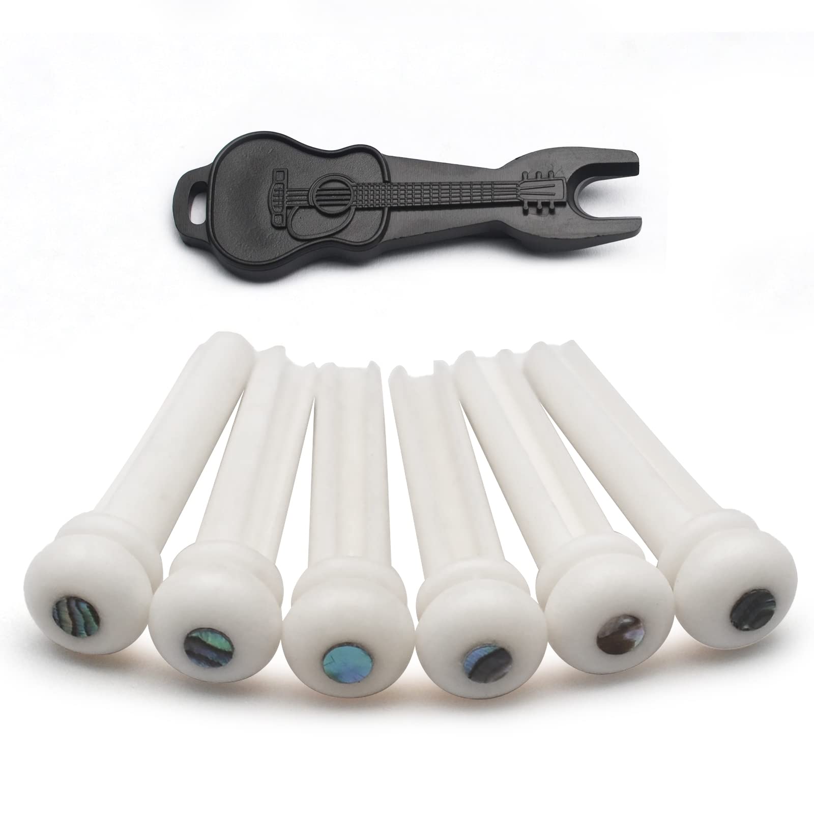 MAXCHEER6Pcs Acoustic Guitar Bridge Bone Pins with Pearl Shell Dot Guitar Pressure String Nails Pin Guitar Parts