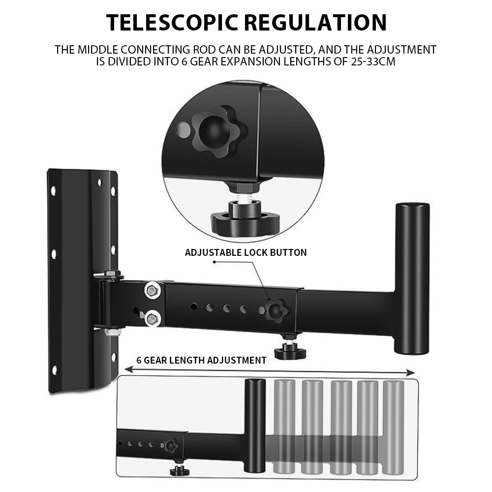 Soporte para Altavoz para Montaje en Pared, Soporte Altavoz, 1 par, Capacidad de 110 Libras, ángulo Ajustable, Extensible de 9,8 a 13 Pulgadas con Placa Metal Engrosada