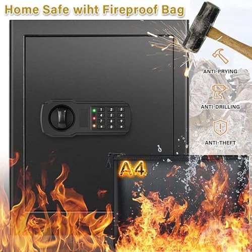 Ghjgage 2.2 Cubic Large Safe Box Fireproof Waterproof With Fireproof Document Bag, Anti-Theft Fireproof Safe With Removable Shelf, Personal Home Security Safe For Money Firearm Medicine A4 Document #TOP1