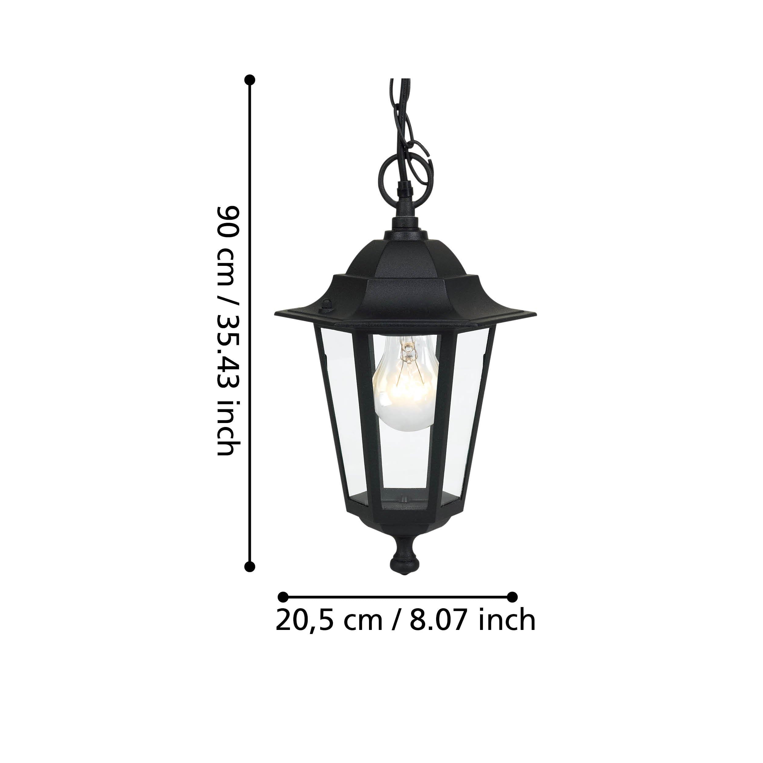 Eglo Lampada a sospensione da esterno Laterna 4, lampada da esterno uno punto luce, lampada a sospensione in alluminio pressofuso e vetro, nero, E27, IP44 (Confezione da 2)