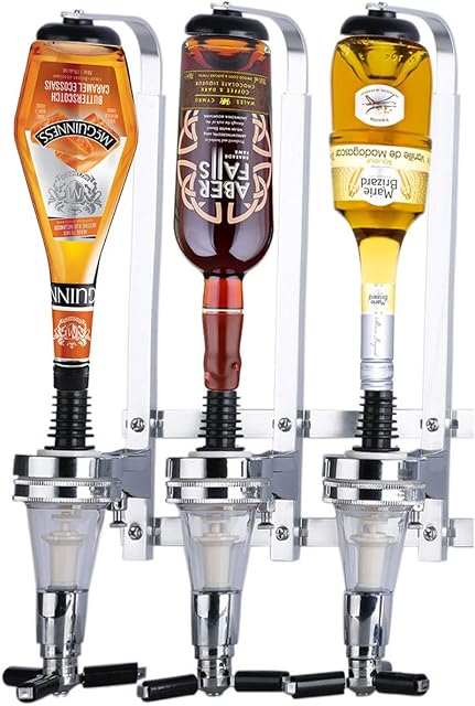 3 Bottle Optics for Spirits, Dyna-Living Bar Optics Wall Mounted Wine Drink Dispenser Upside Down Drink Dispenser Home Bar Garage Man Cave