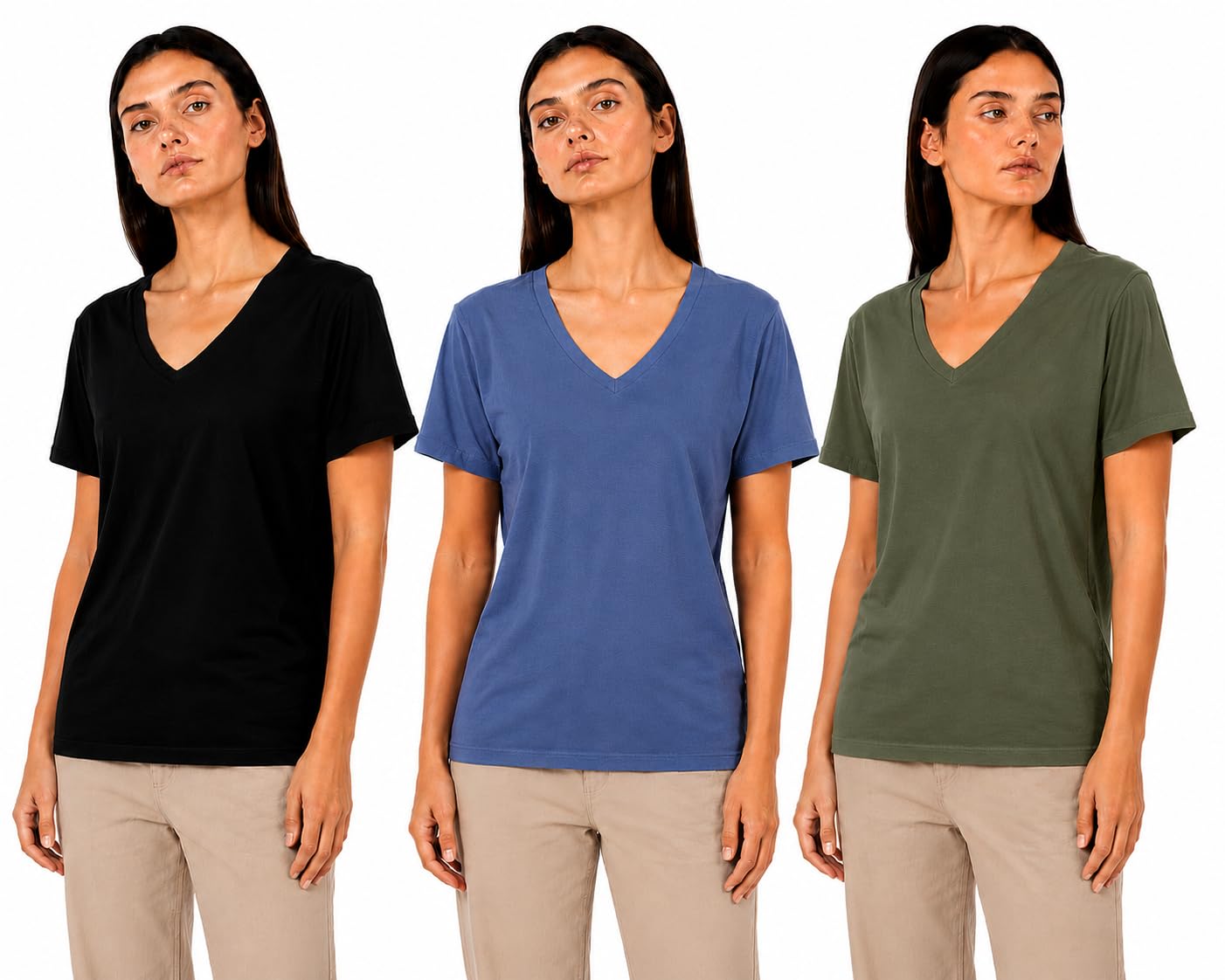 Women Cotton V Neck T-Shirt Pack of 3 | Regular Fit Half Sleeve | Soft Breathable Cotton T-Shirt | Top for Women (Available in Plus Sizes)-image-29