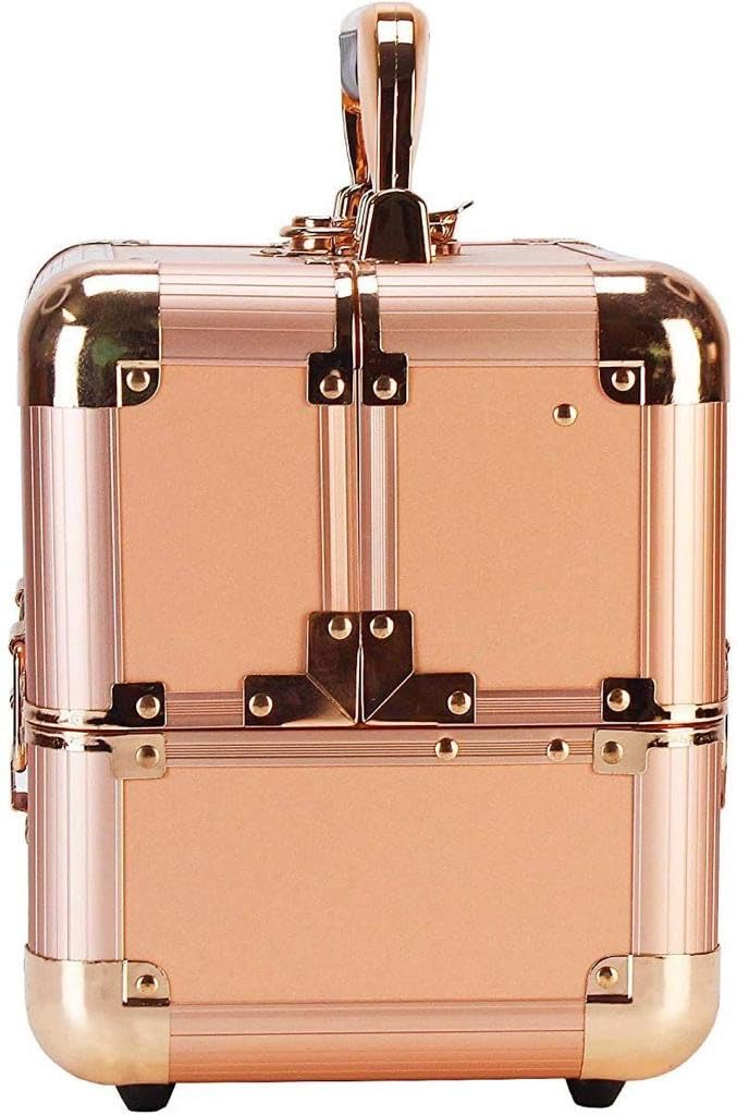 Adson Professional Makeup Box Cosmetics Case Jewelry Organiser Vanity Make Up Storage Box Beauty Train Case Lockable with Keys (Metallic Dusty Rose Gold) - Image 9 thumbnail
