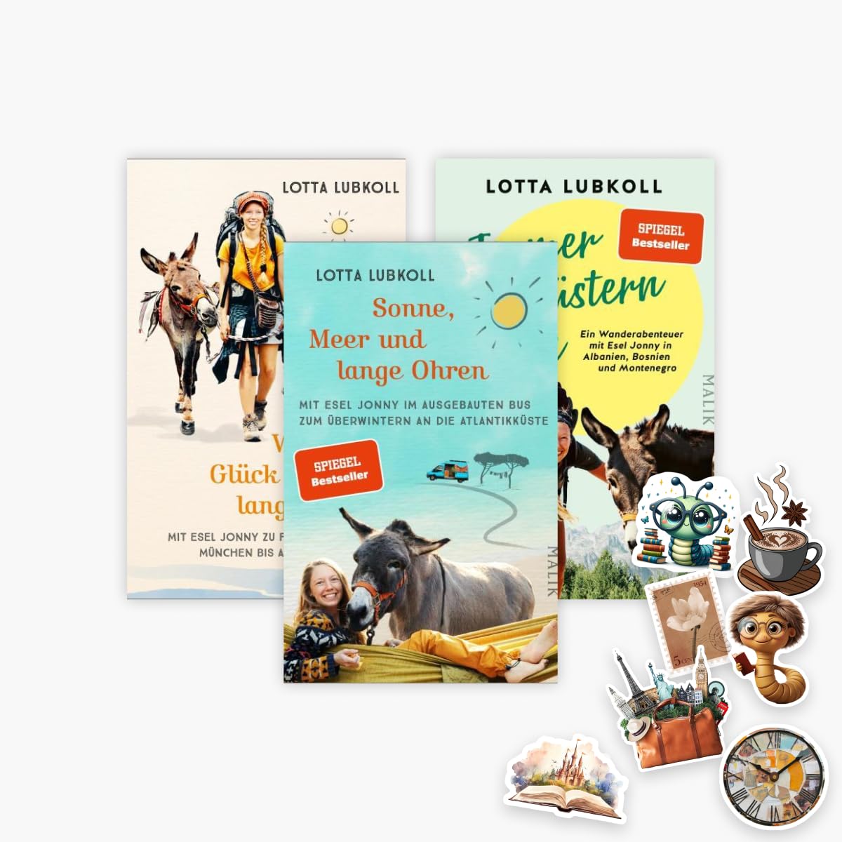 Sonne, Meer und lange Ohren + Wandern, Glück und lange Ohren + Immer den Nüstern nach + 1 exklusives Stickerset