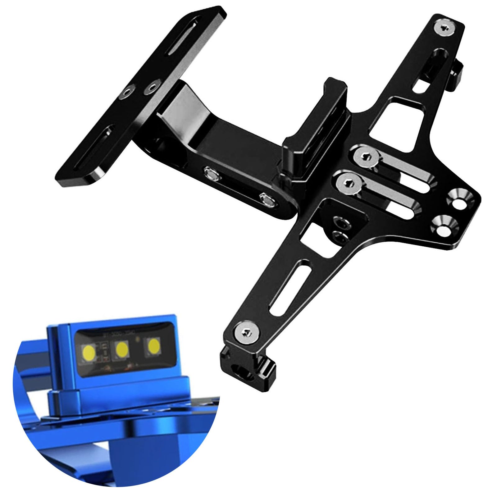Shkalacar Supporto Targa Moto con Luci a LED Portatarga in Lega di Alluminio Universale Nero