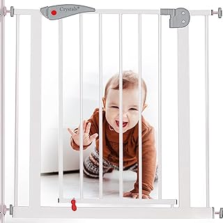 Crystals Baby & Dog Stair Gate, No Drilling No Screws, Adjustable Width 75-85cm with 10cm Extension, Auto-Close Safety Gate for Kids, Two-Way 90° Opening, Pressure Fit for Stairs & Doorways, White