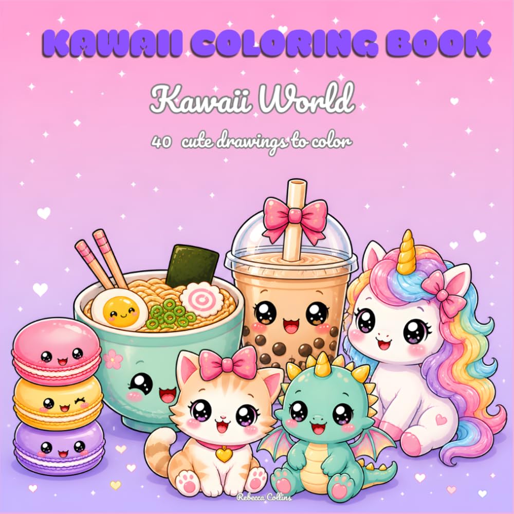 Kawaii coloring book: Kawaii World : 40 cute drawings to color