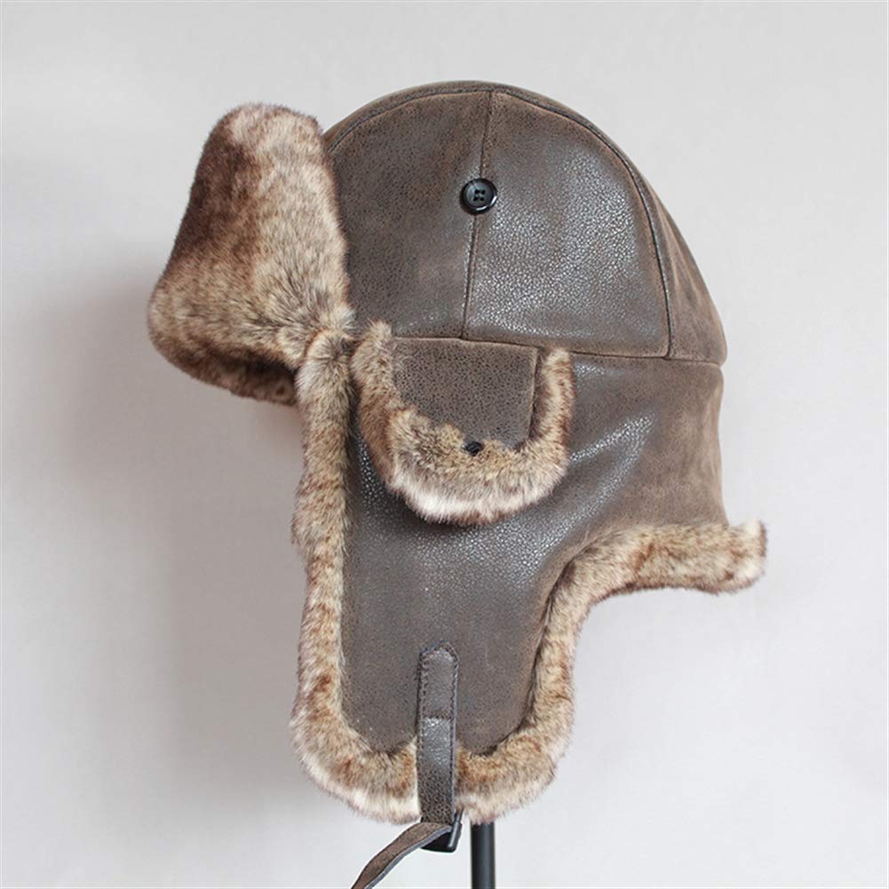 SK Studio Chapka Chapeau Trappeur Aviateur en Faux Cuir Fausse Fourrure Trapper Earflap Chasse Casquette Adulte pour Homme et Femme