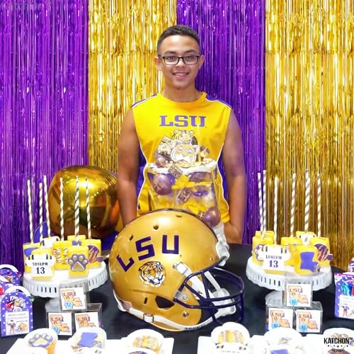 Image of KatchOn, Purple and Gold Fringe Backdrop - 3.25 x 6.5 Feet, Pack of 2 | Purple and Gold Foil Fringe Curtain for Graduation Decorations 2026 | 2026 Graduation Party Decorations