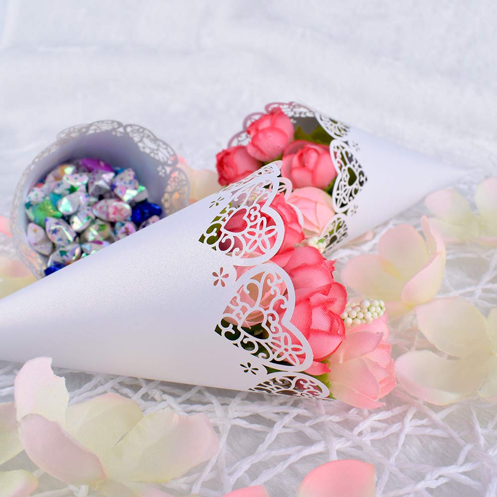 100 Coni Portariso Per Matrimonio - Bianco Perlato Con Biadesivo | Per Bomboniere E Lancio Del Riso - Foto 10