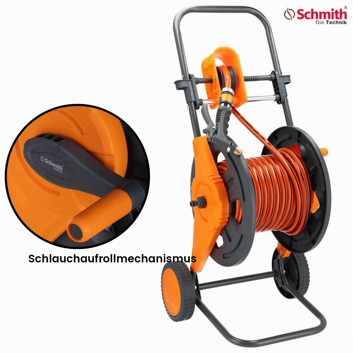 Schlauchwagen mit Schlauch, Wasserpistole, Gartenschlauch 25m, Schnellkupplungen, für Garten, Rasen, Einstellbarer Sprühpistole, Schlauchaufroller mit Schlauchführung, Komplettset