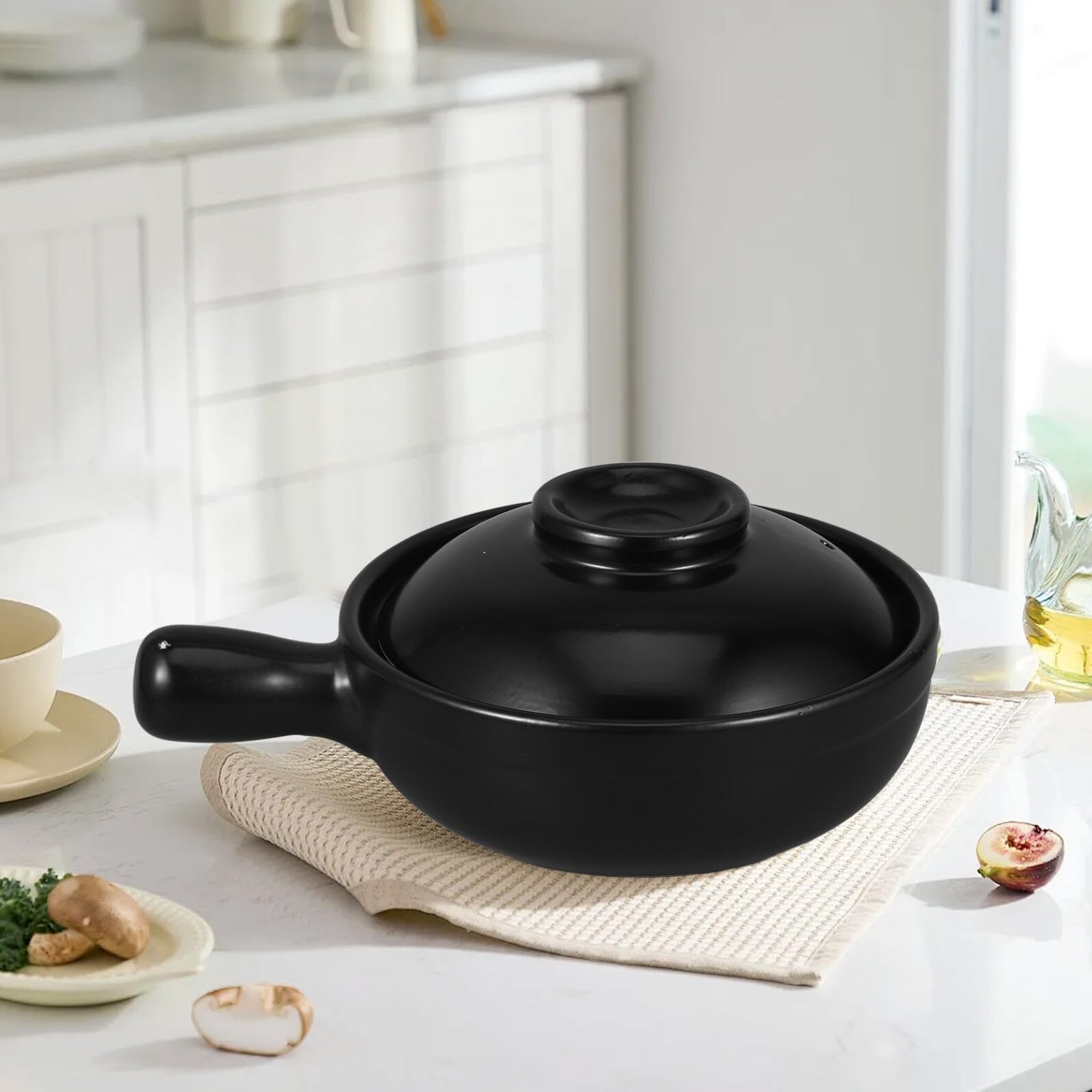Cazuela de Cerámica Negra de 900ml con Tapa para Arroz
