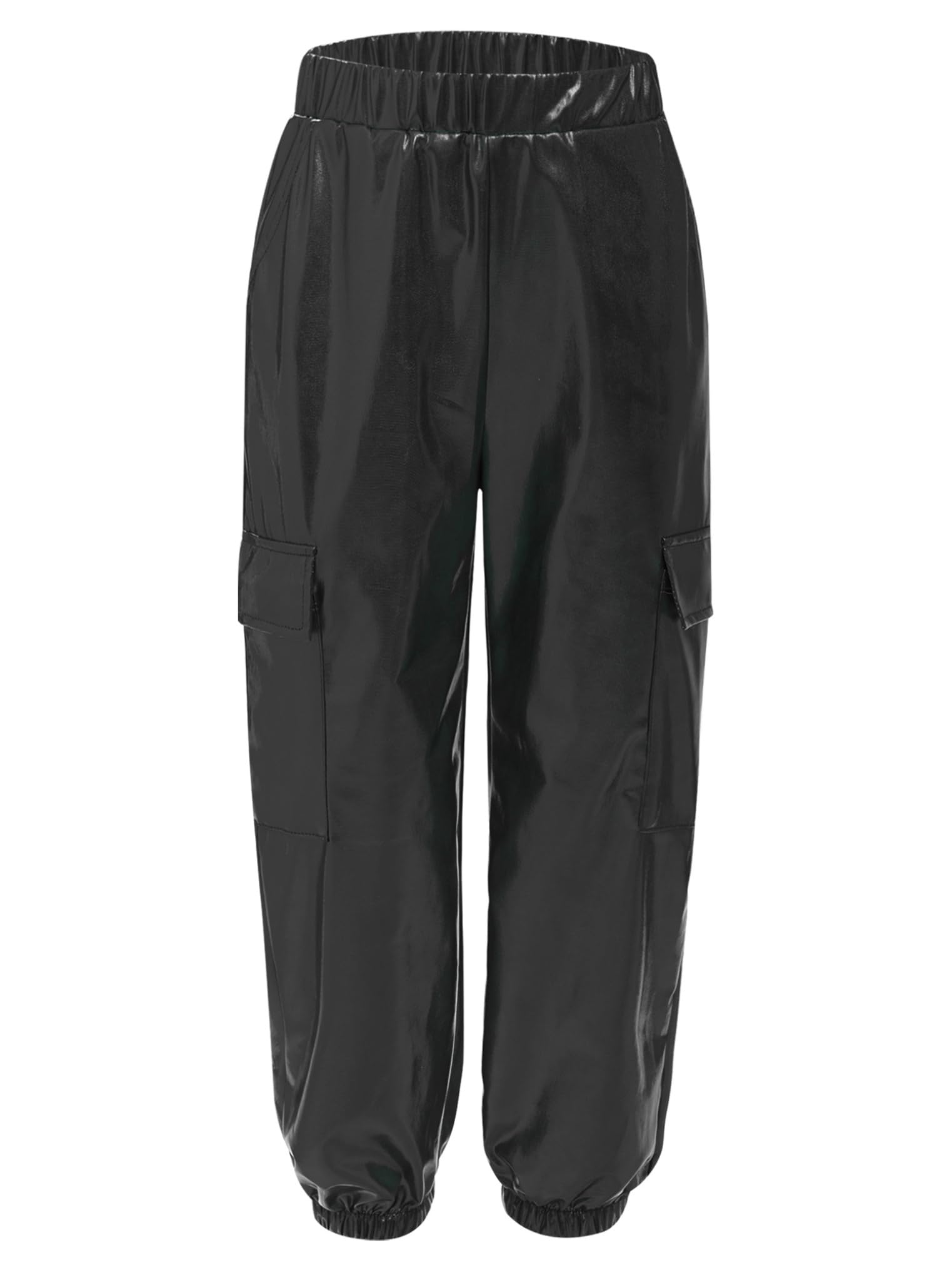 Freebily Pantalones De Cuero Metálico Brillante para Niñas Niños Pantalones Deportivos Elásticos para Jazz Hip Hop Pantalón De Baile Fiesta Discoteca
