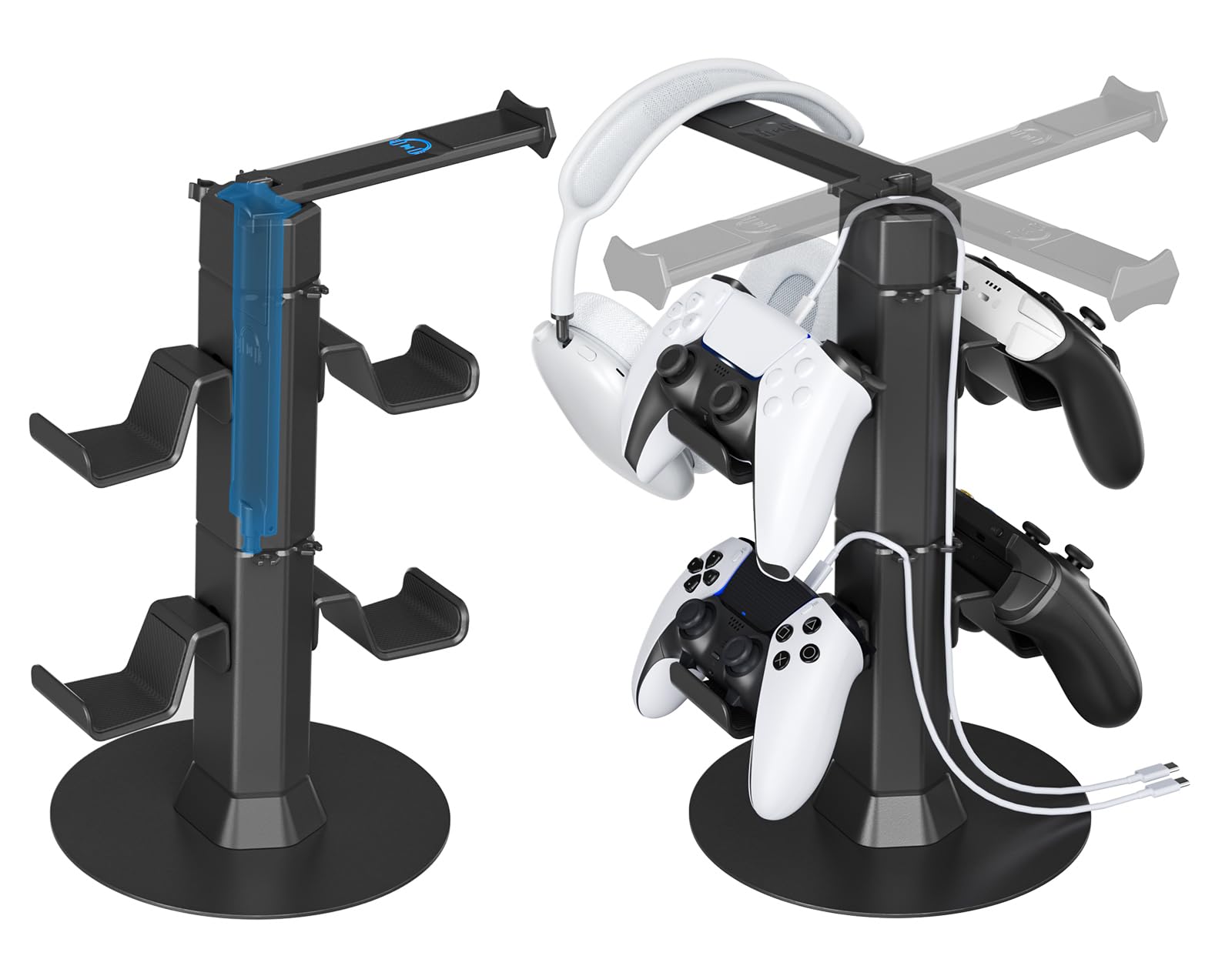Gaming Controller &amp; Headset Holder Stand for Desk, with Charger Cable Organizer Headphone Stand for PS5/ Xbox/ PS4/ Switch, Metal Base Controller Hook for Storage with 360° Rotatable Hanger- 2 Tiers