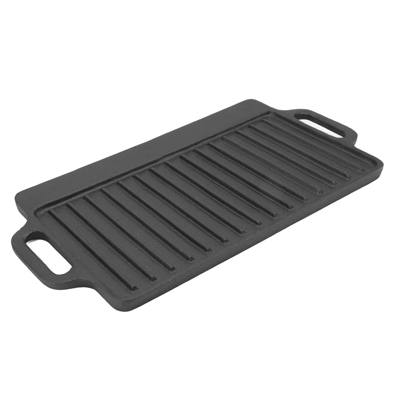 TOPINCN Żeliwna Płyta Grillowa Teppanyaki Prostokątna Dwustronna Patelnia z Wbudowanymi Uchwytami do Gotowania Wewnątrz i na zewnątrz. (40x20CM)