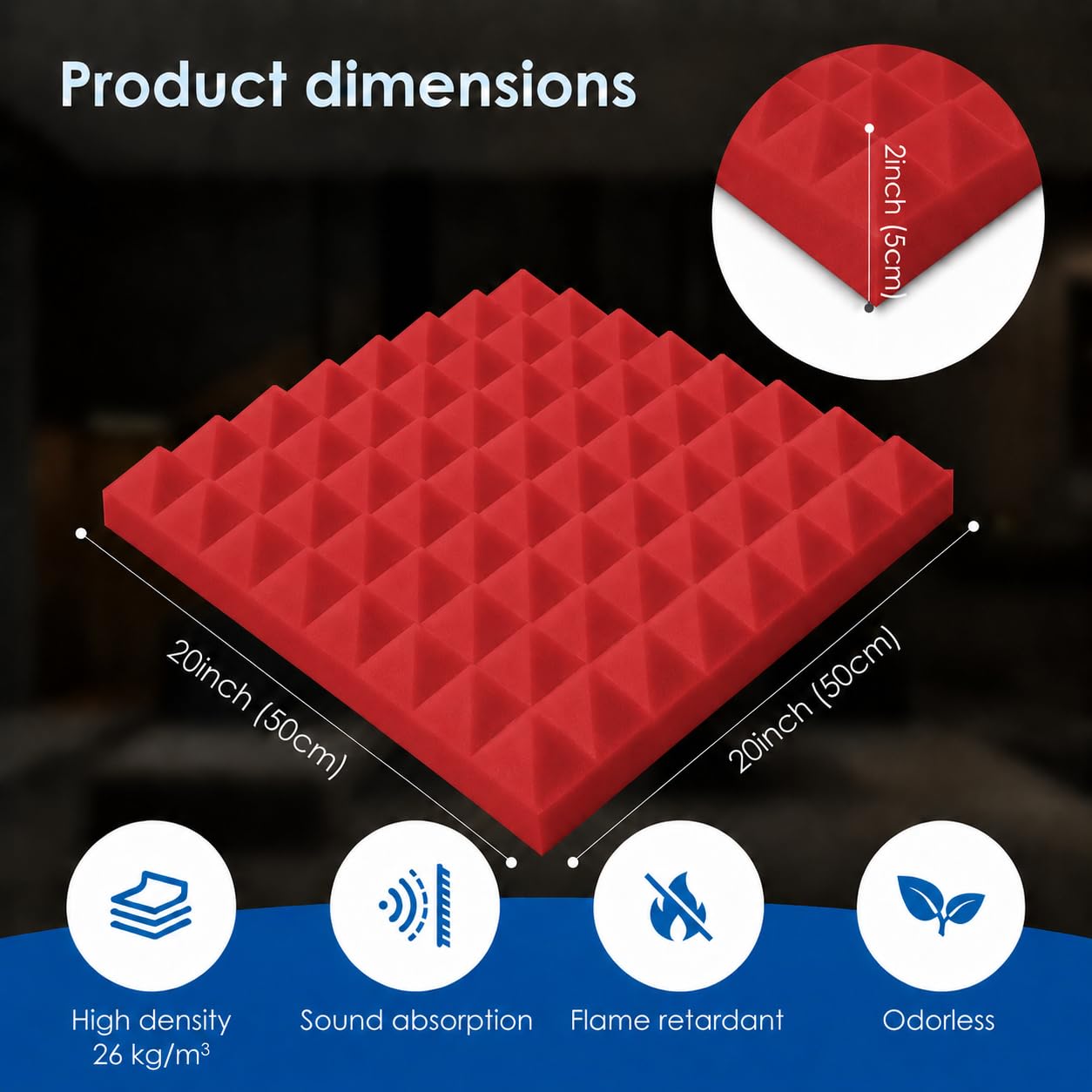 Arrowzoom 48 Akkustik Platten Akkustikschaumstoffmatten Akustikschaumstoff 50x50x5cm Dämmung Pyramide Noppenschaumstoff Breitbandabsorber Foam Feuerhemmend Tonstudio Schallabsorbierende Schwarz Rot | Akustikschaum mit hoher Dichte fuer Echoreduktion, Scha