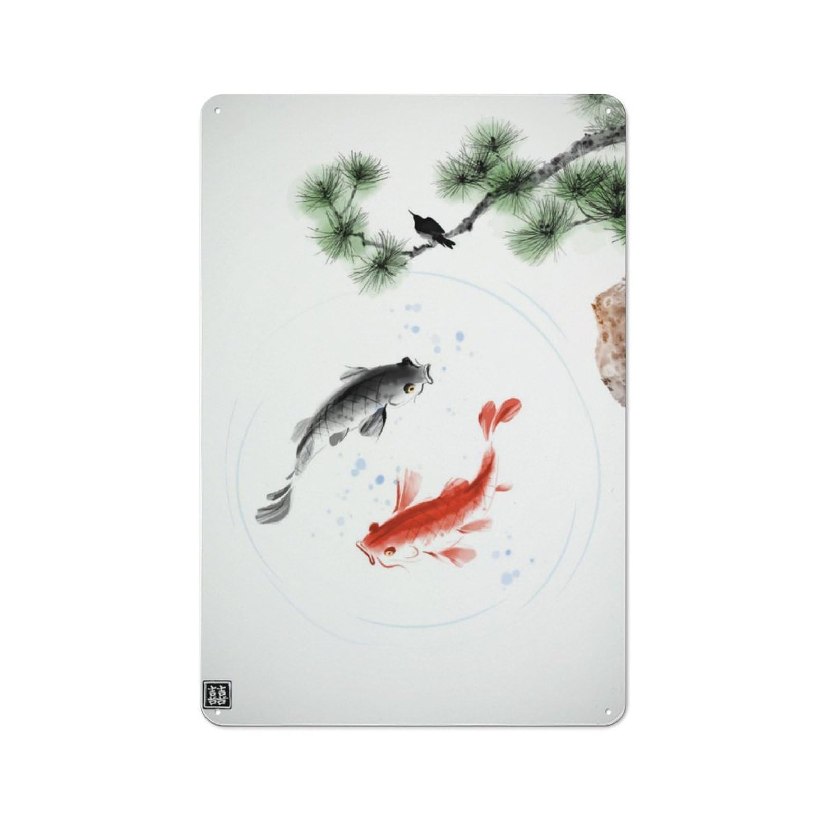 Junmoney Koi Fish Minimalist Pond Metal Plaque 30X20cm With For Workshop Wall, Retro Decor, For Garage, Workshop And Man Cave Decoration