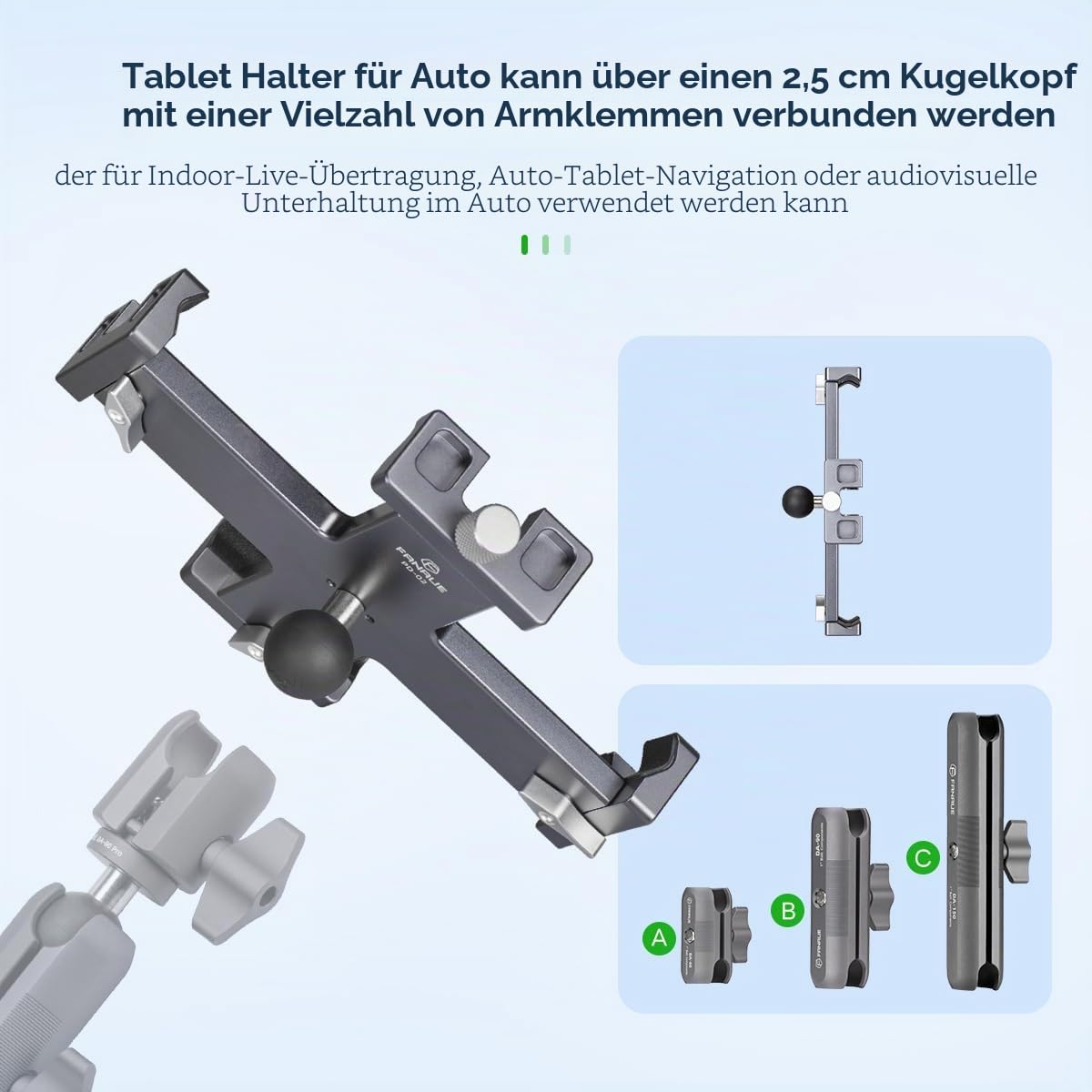 FANAUE Tablet-Halterung für das Auto mit Kugelkopf, leichtes Design, um 360 Grad drehbare iPad-Halterung - für Ihre Windschutzscheibe, Armaturenbrett oder Schreibtisch, kompatibel mit Allen