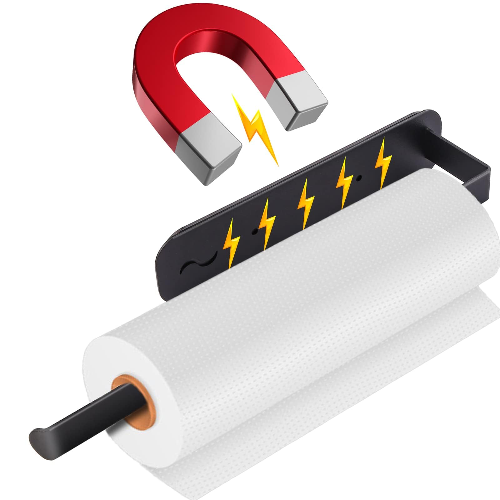 Portarotolo Da Cucina Magnetico - Senza Foratura, Per Frigoriferi E Microonde, Nero - Foto 5