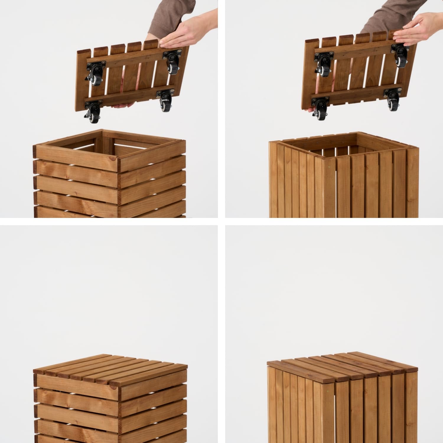 Chariot pour plantes résistant aux intempéries - Charge maximale : 90 kg - Planche à roulettes pour plantes - Soucoupe - Roulettes avec 2 bloqueurs - Marron - 36 x 36 cm