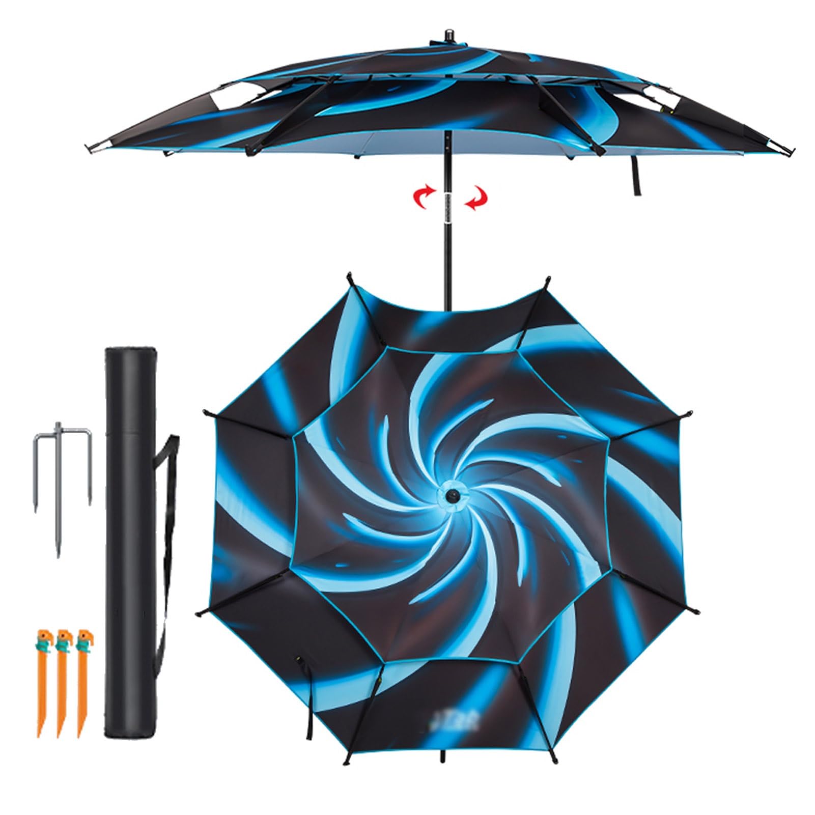 210 cm Składany Parasol Kempingowy UV50+, Przenośny Parasol Wędkarski Wiatroodporny Wodoodporny, Parasol Podróżny z Kotwicą