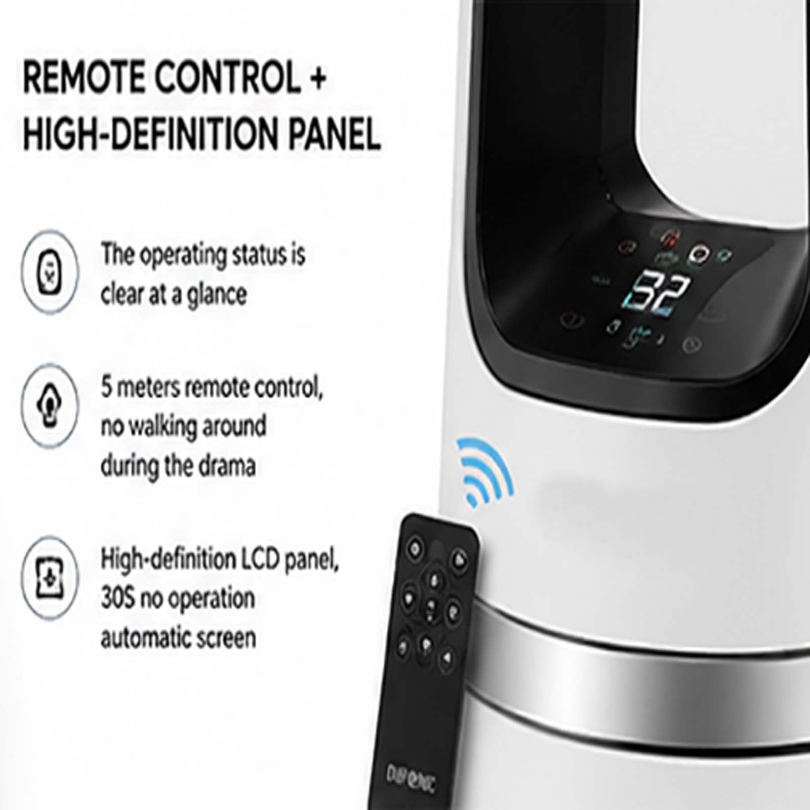 Ventilador de Torre sin aspas, silencioso, con 32 velocidades, oscilante de 90°, con Pantalla LED y Motor de CC, Ideal para Sala de Estar y Dormitorio. White