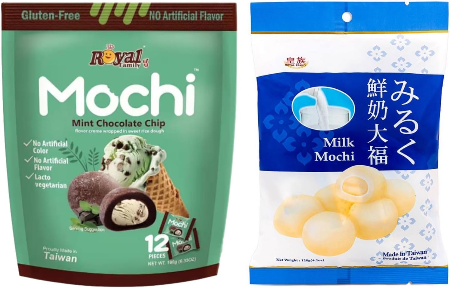 Royal Family Mochi - Korean Cuisine - Glutenous Rice Treats - 2 packs - Halal (MILK/Mint Chocolate Chip)