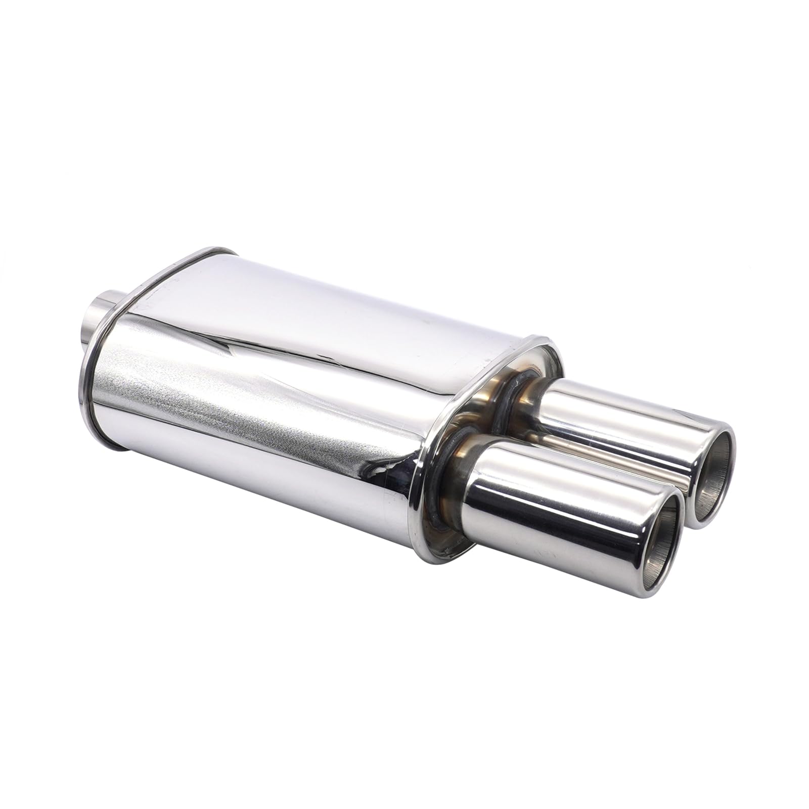 Automóviles Silenciador de Escape Krtopo 2,5 Pulgadas (63MM) Entrada única/3 Pulgadas (73MM) Doble Salida 11,8 Pulgadas (300MM) de Longitud Corporal Ovalada Soldadura de Doble Punta Acero Inoxidable