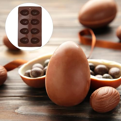 Miniatura 9 de Amosfun Molde de silicona para hornear pastel de 8 cavidades con forma de huevo de Pascua para cocinar bricolaje, perfecto para magdalenas y