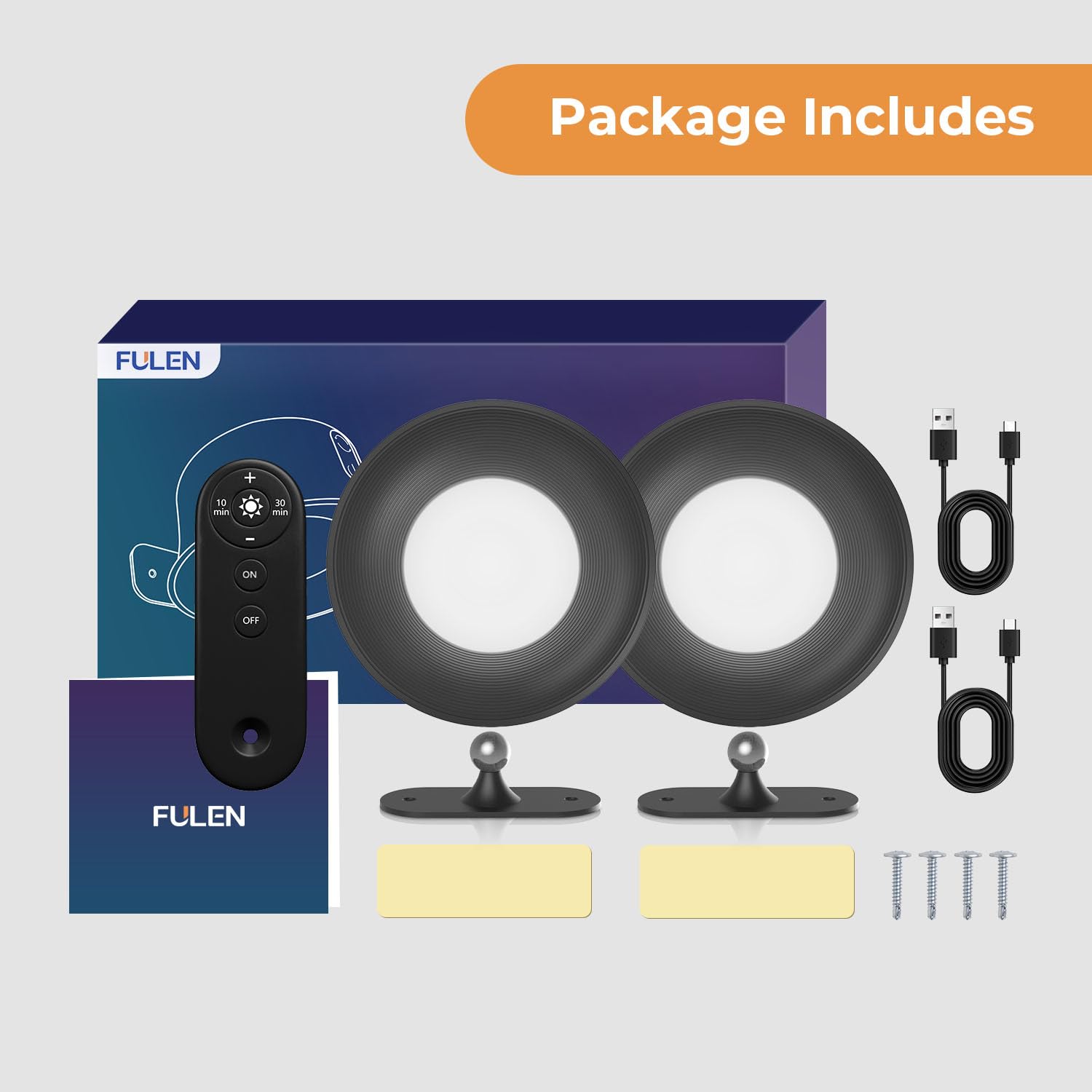 FULEN Wandleuchte Innen, LED-Wandleuchten, 2 Stück mit Wiederaufladbarem 3200-mAh-Akku, 3 Farbmodi, Dimmbar, Touch-und Fernbedienung, kabellose Wand-Leselampe für Schlafzimmer am Nachttisch