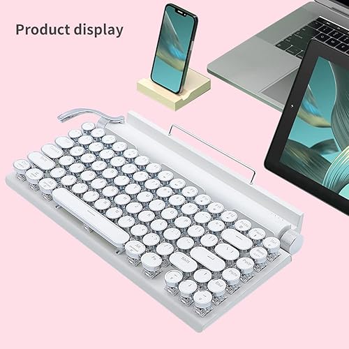 Miniatura 7 de Teclado mecánico de máquina de escribir retro de 83 teclas - Bluetooth inalámbrico, juegos, interruptor azul anti-fantasma (blanco)