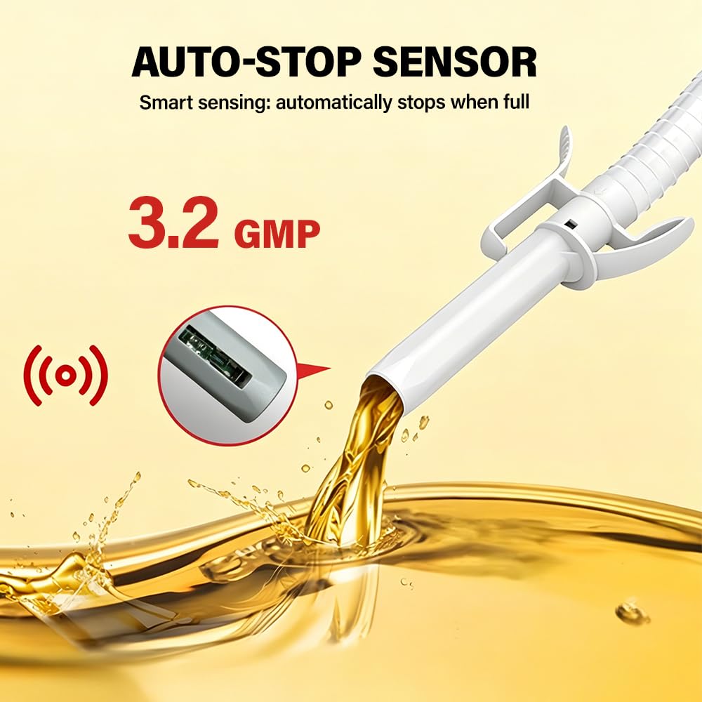 Pompe Electrique Carburant, 3,2 GPM Pompe de Transfert Carburant, Pompe Essence Electrique Avec 3 Adaptateurs, Pompe à Liquide Portable Idéale pour Huile, Diesel, Essence, Eau