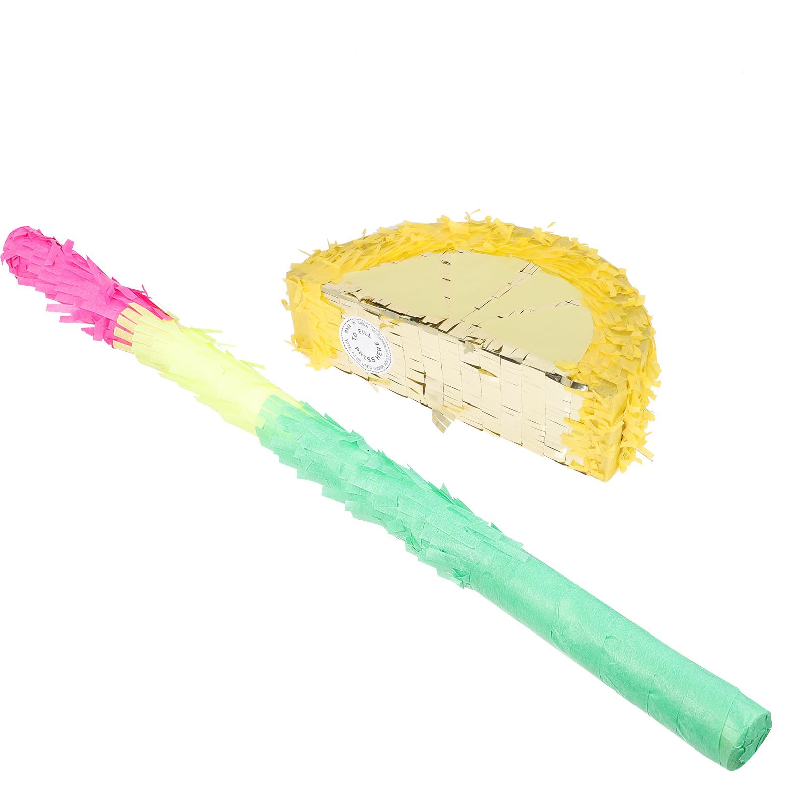 Piñata de Limón Decorativa para Fiestas Infantiles, Material de Papel Aluminio, Incluye Palo para Romper, Adecuado para Cumpleaños y Reuniones Familiares
