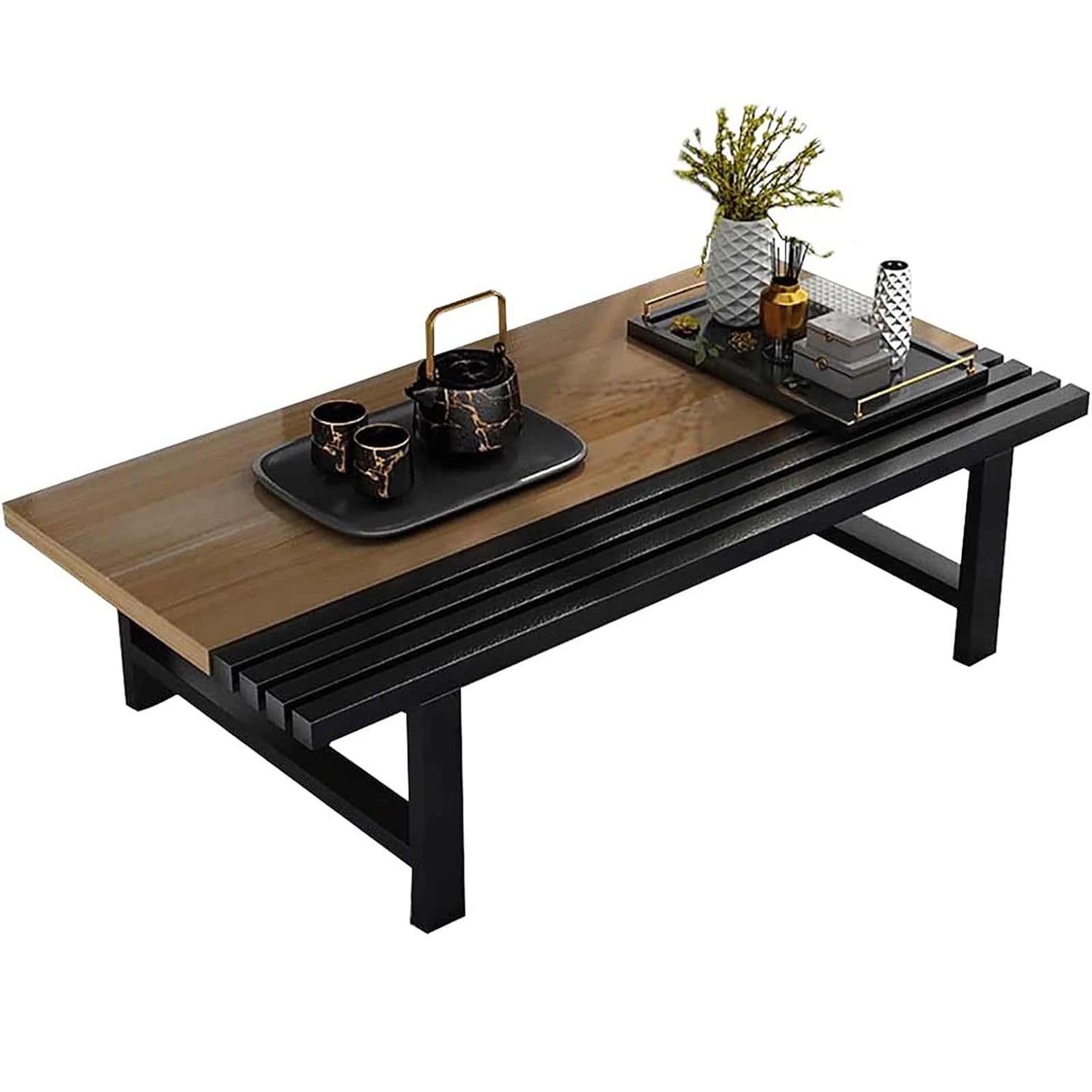 Table basse japonaise en bois de noyer vintage pour salon de style tatami au sol