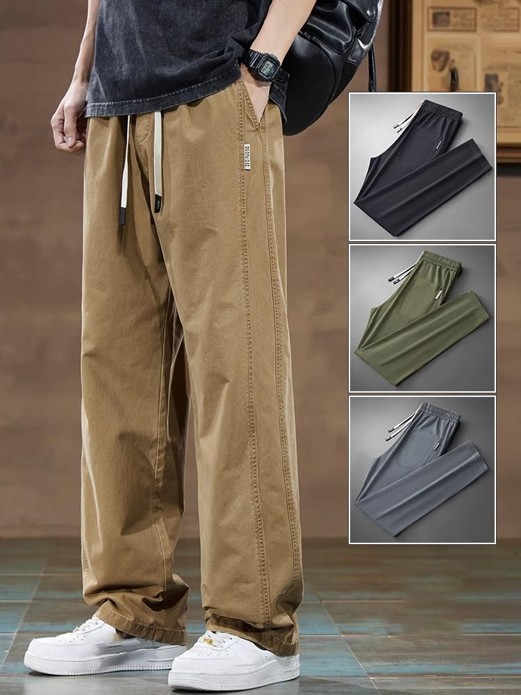 Spring and Autumn American green8 Casual Pants Mens Cotton Wide Legs Straight Loose Working Winter