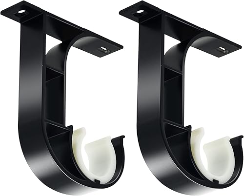 TOKPLNU Soporte para barra de cortina de techo, soportes negros para cortinero, paquete de 2 ganchos resistentes para barras de cortina, soportes de